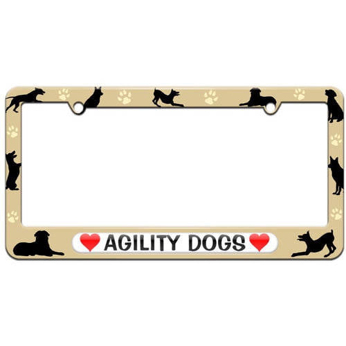 Agility Dogs W/ Hearts Chrome Metal License Plate Frame